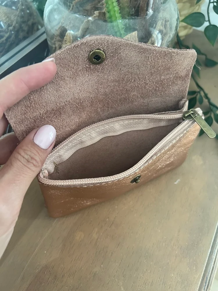 Porte monnaie Rico en cuir champagne rosé