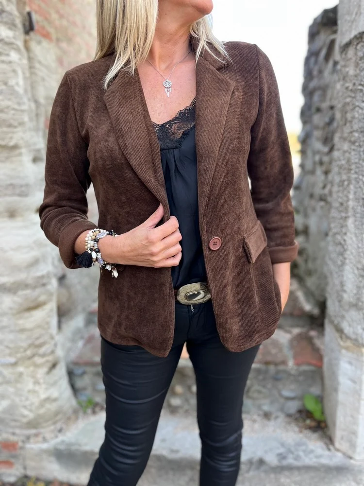 Veste tailleur en velours Sandra chocolat