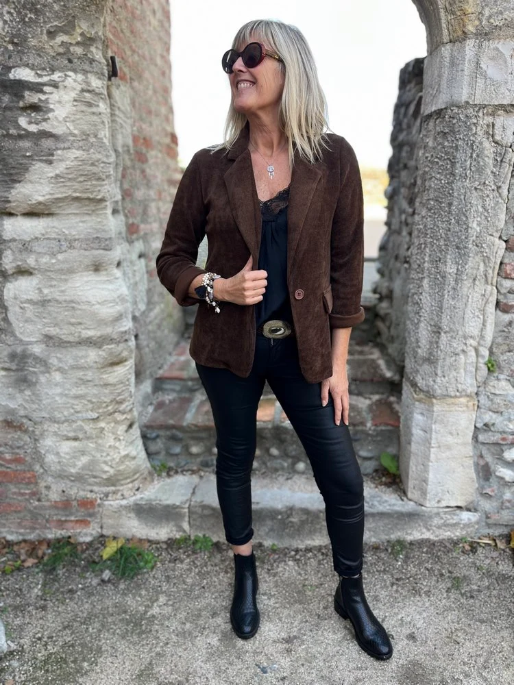 Veste tailleur en velours Sandra chocolat