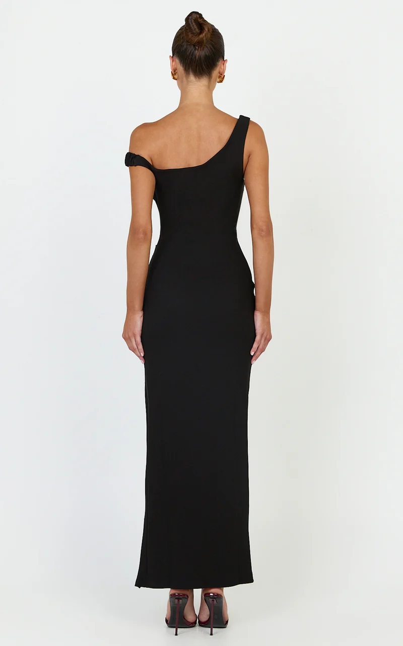 Rina Maxi Dress - Off Shoulder High Split Dress in Black