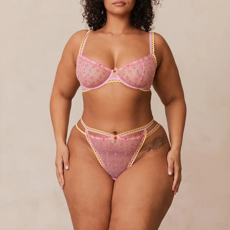 Daisy Embroidered Balcony Soutien-Gorge - Rose