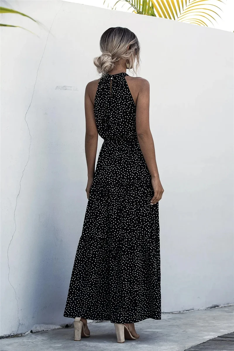 Robe longue sans manches à col halter