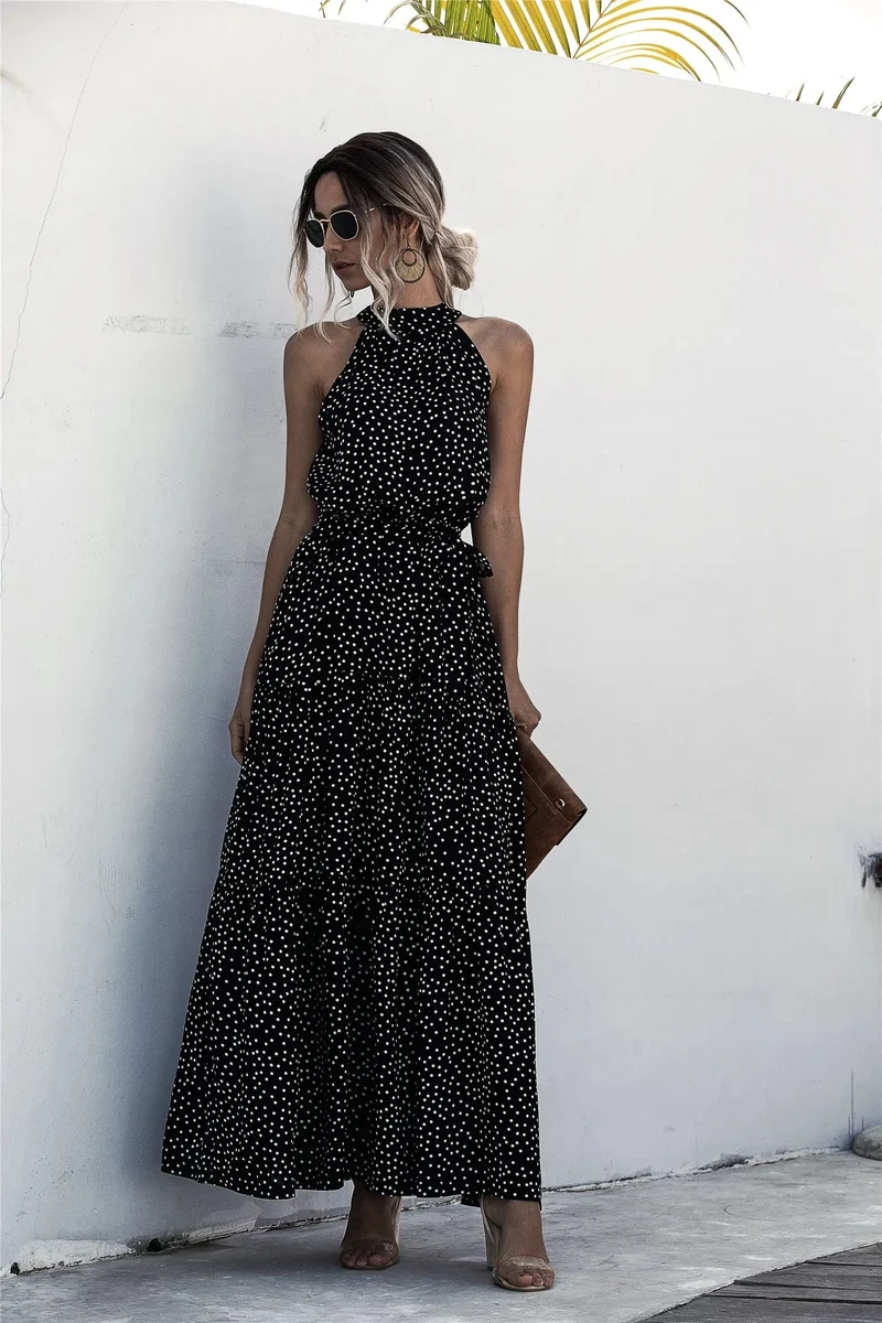 Robe longue sans manches à col halter