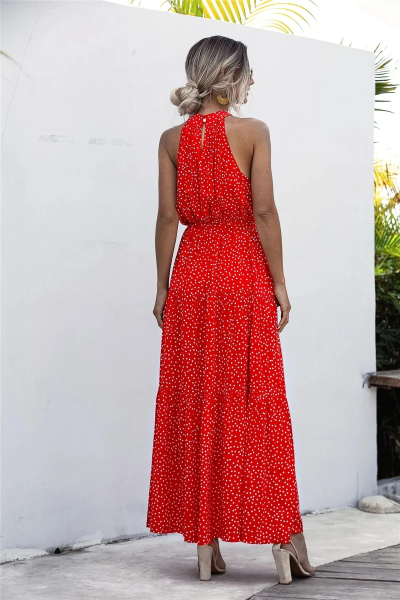 Robe longue sans manches à col halter