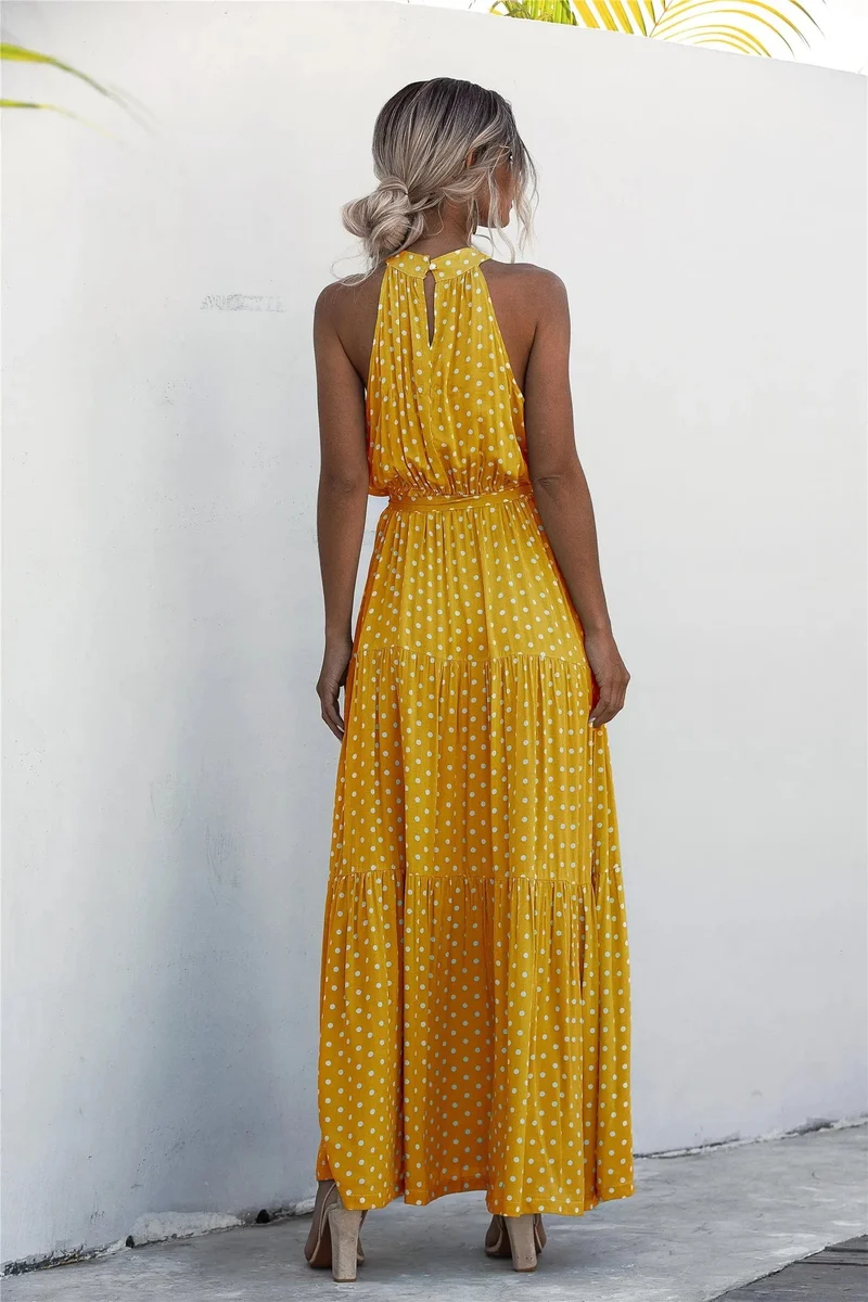 Robe été bohème longue fluide à pois