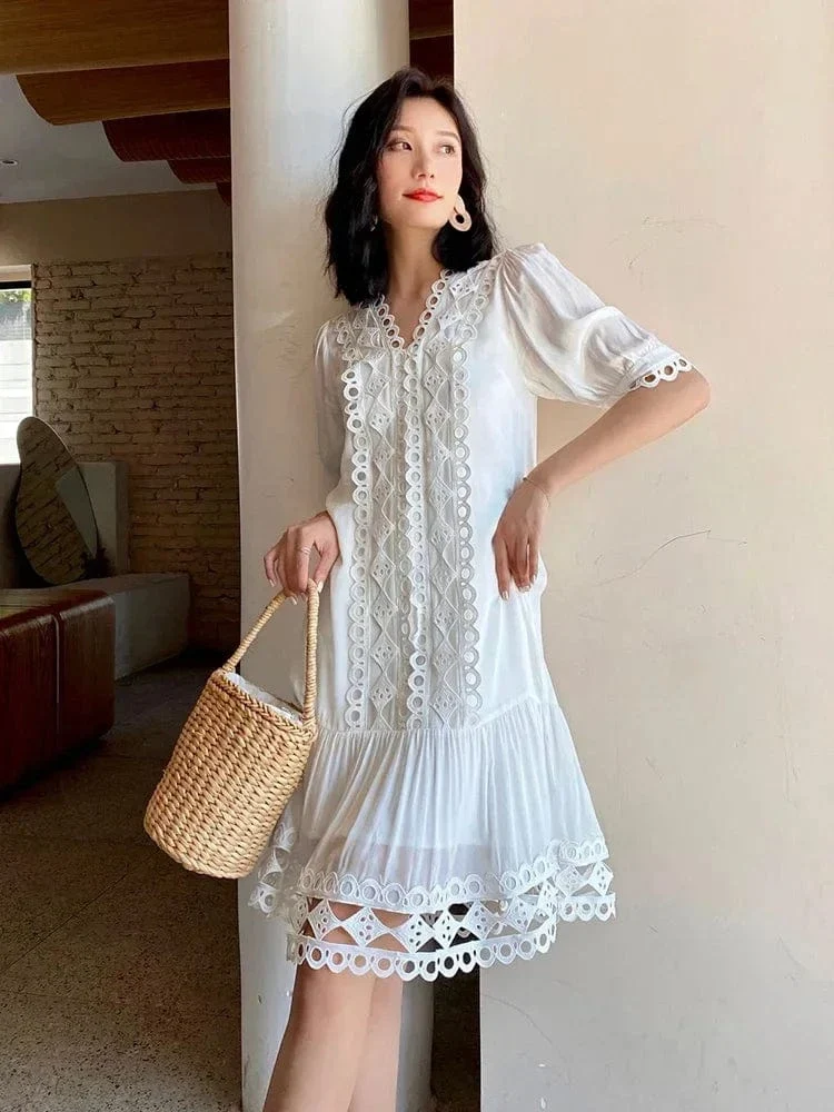 Robe été blanche patchwork