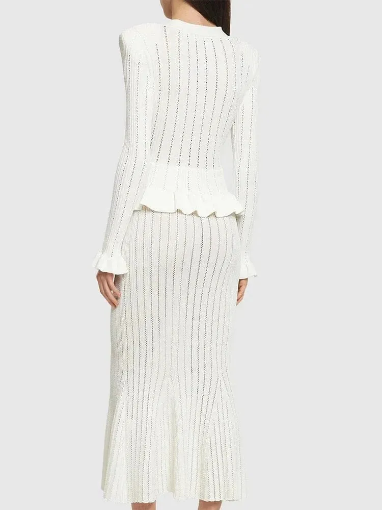 Robe crochet blanche casual manches longues