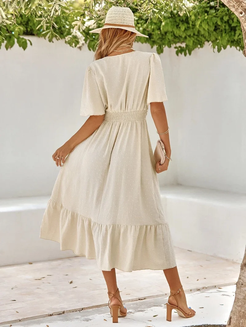Robe bohème midi fluide manches courtes