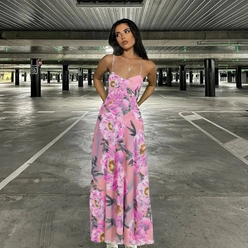 Robe été fleurie rose bretelles fines