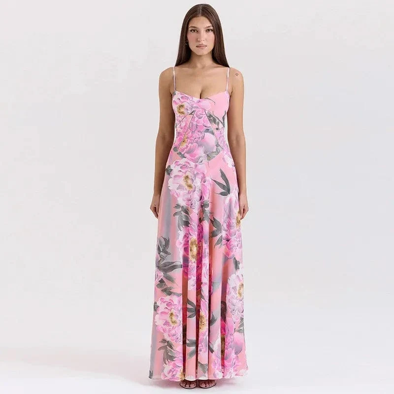 Robe été fleurie rose bretelles fines