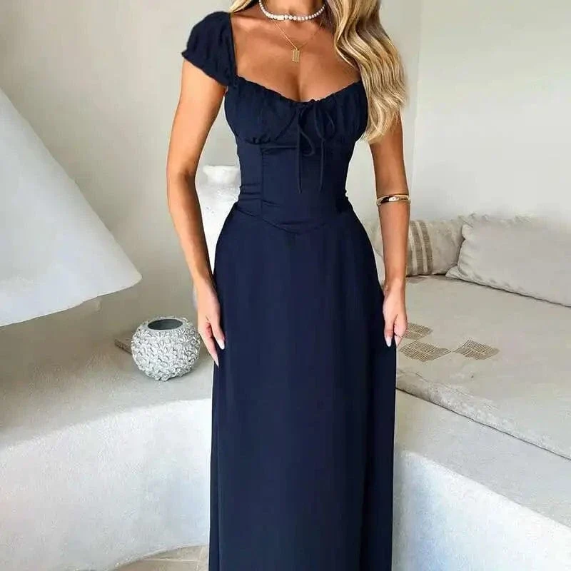 Robe de soirée longue fluide manches courtes