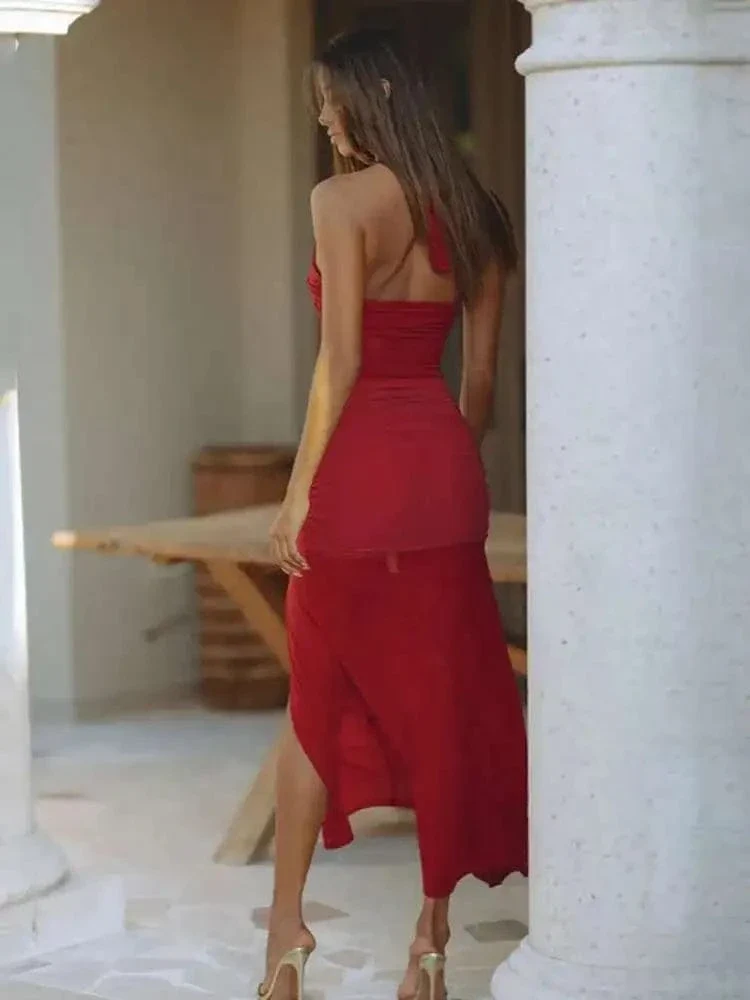 Robe longue transparente fendue sans manches