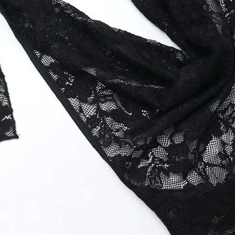 Robe en dentelle noire longue dos nu