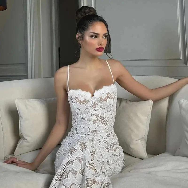 Robe de soirée blanche dentelle longue
