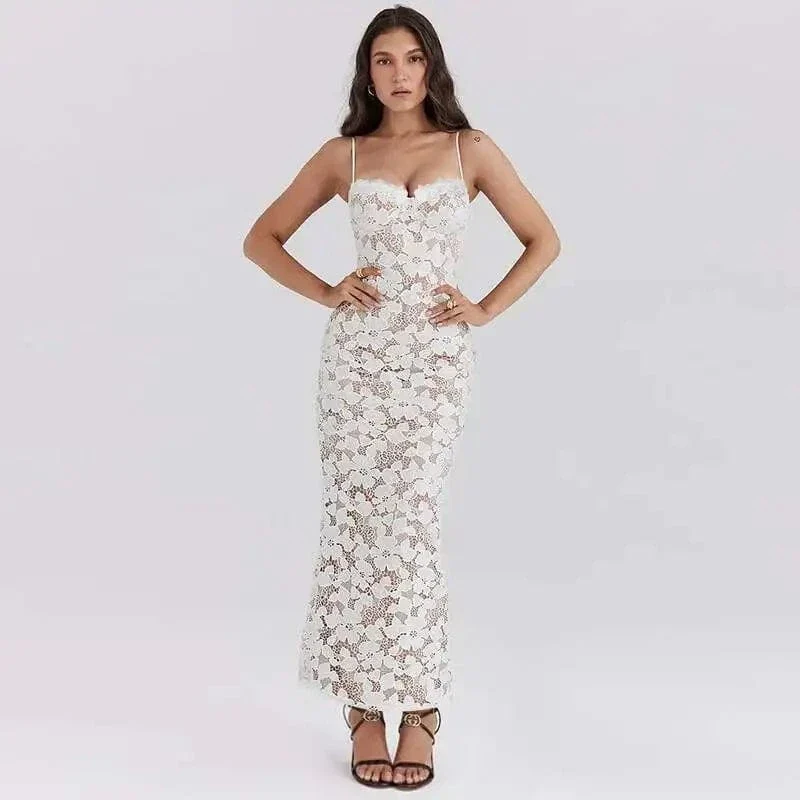 Robe de soirée blanche dentelle longue