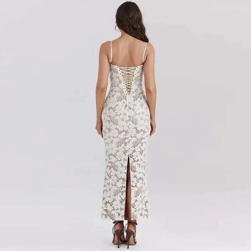 Robe de soirée blanche dentelle longue