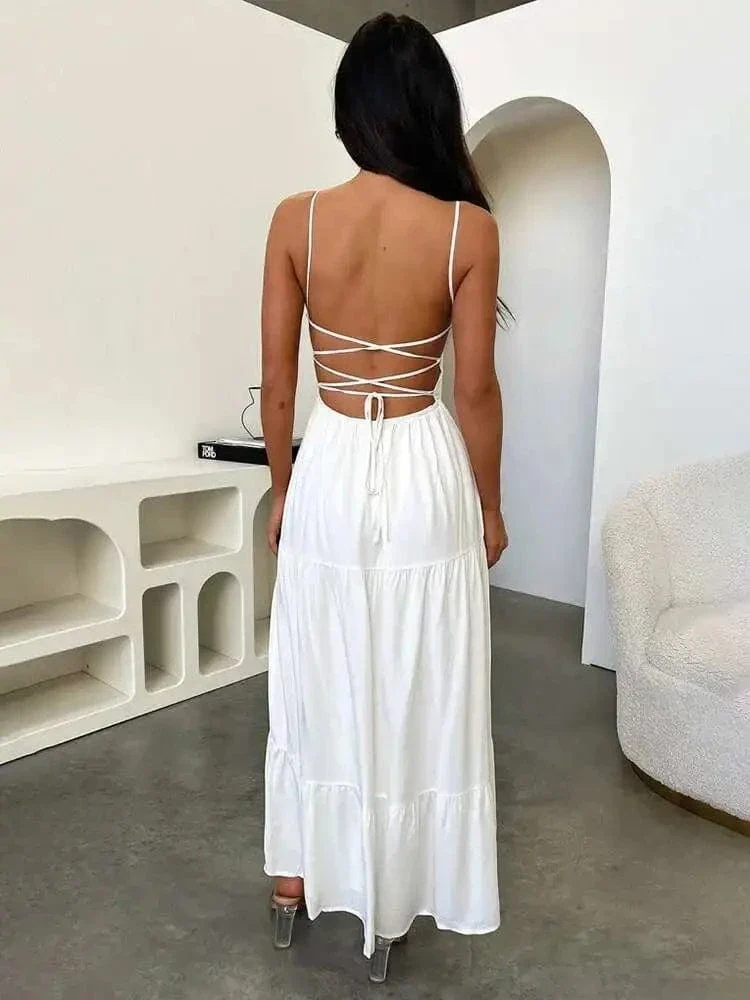 Robe été longue dos nu bohème