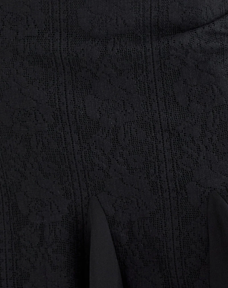 Jupe mi-longue Saiwa en dentelle à motifs floraux, noire