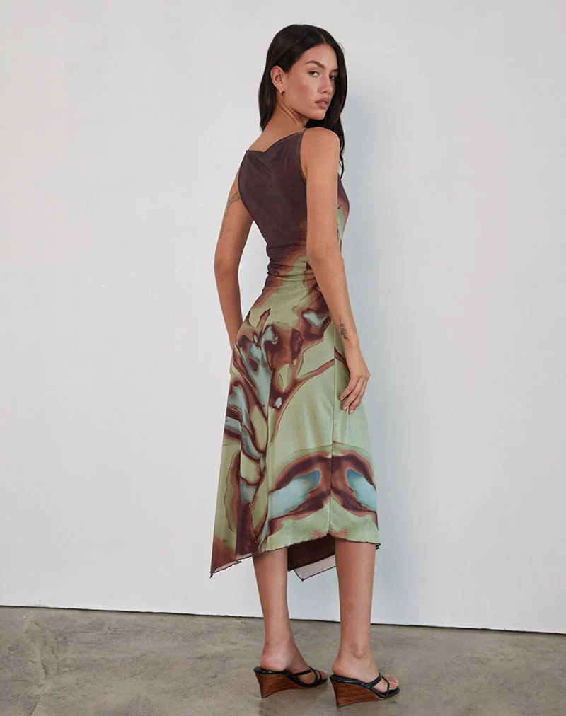 Aysun Midi Dress in Lumen Mesh Brown (robe midi en maille lumineuse)