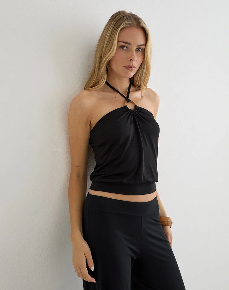 Halter-top Ballerie en cupro noir