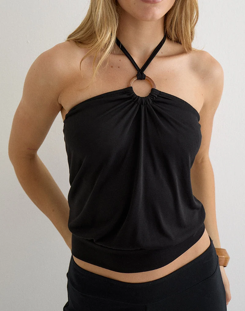 Halter-top Ballerie en cupro noir