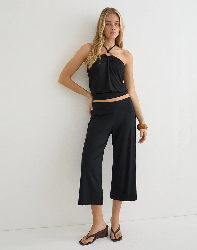 Halter-top Ballerie en cupro noir