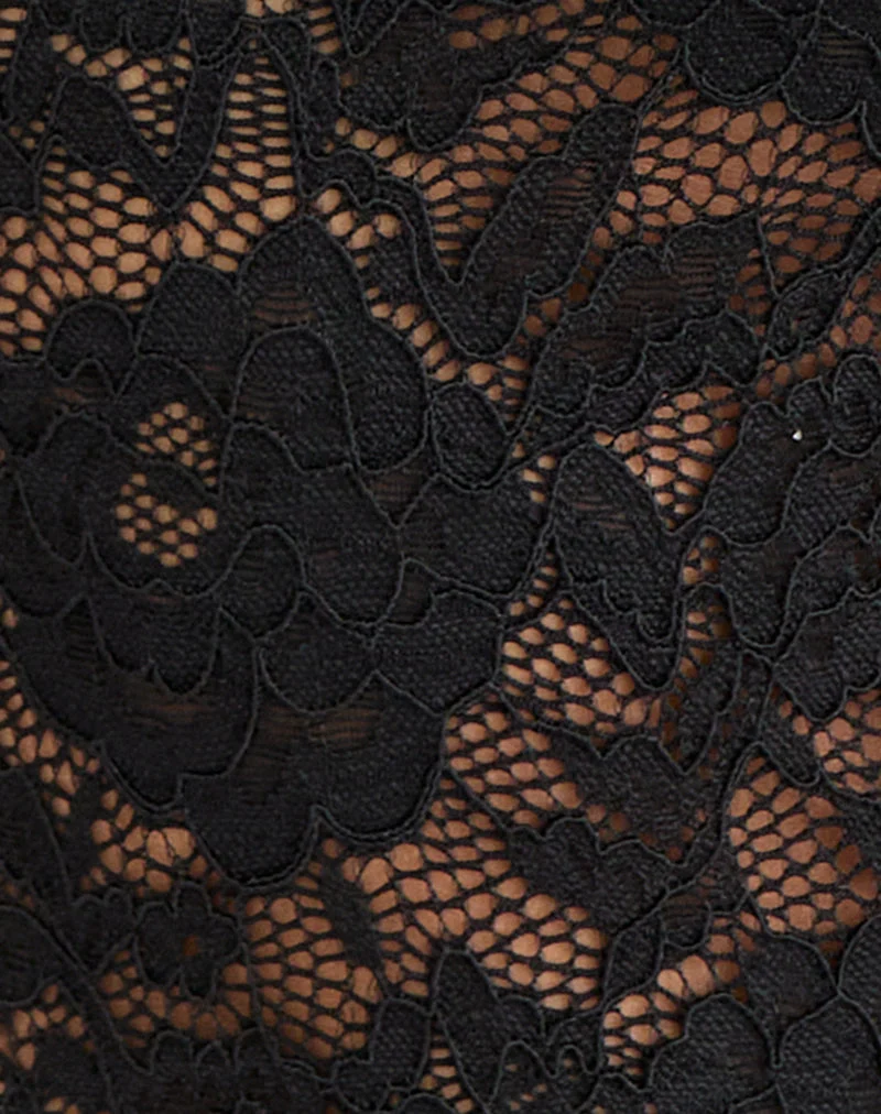 Haut à capuche Axelle en dentelle à motifs floraux, noir