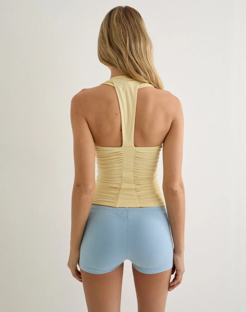 Haut plongeant froncé Rasha, couleur jaune cupro