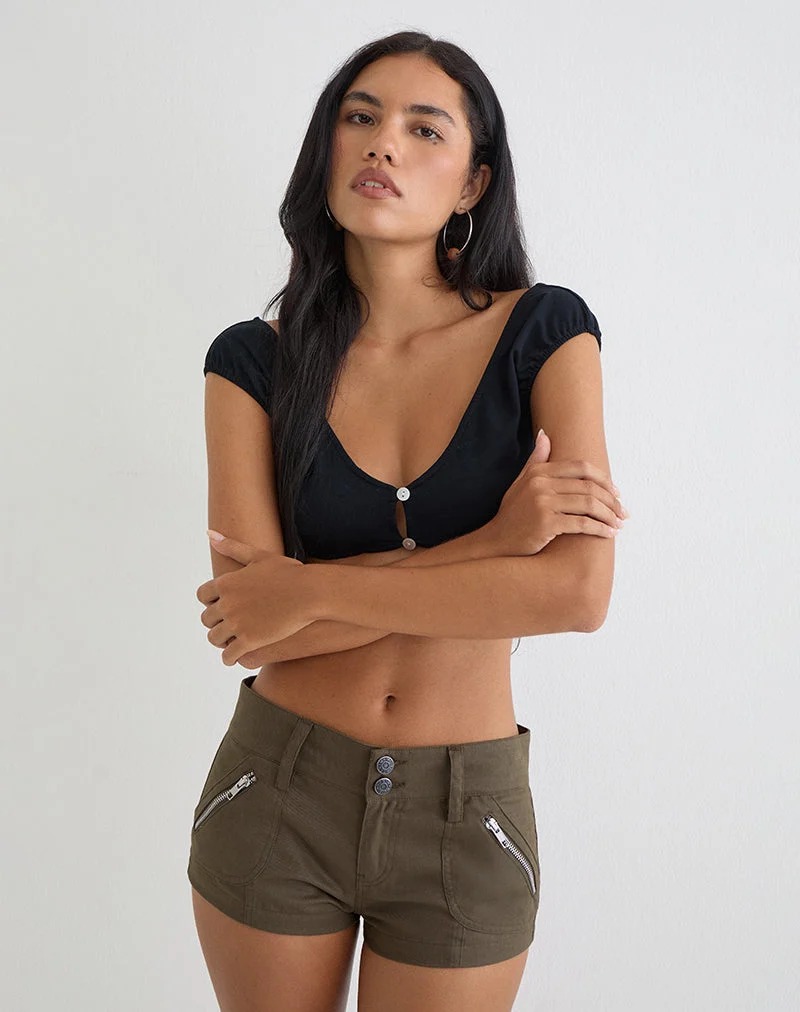 Short cargo Olra en sergé léger de coton, couleur kaki
