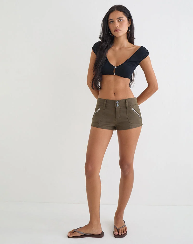 Short cargo Olra en sergé léger de coton, couleur kaki