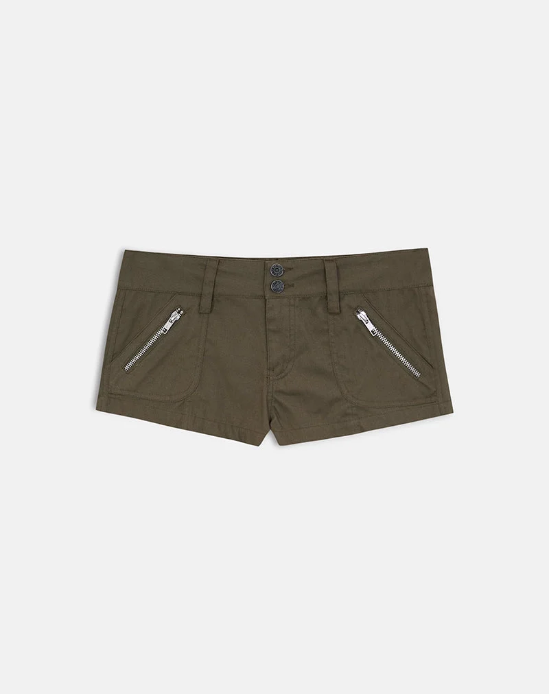 Short cargo Olra en sergé léger de coton, couleur kaki
