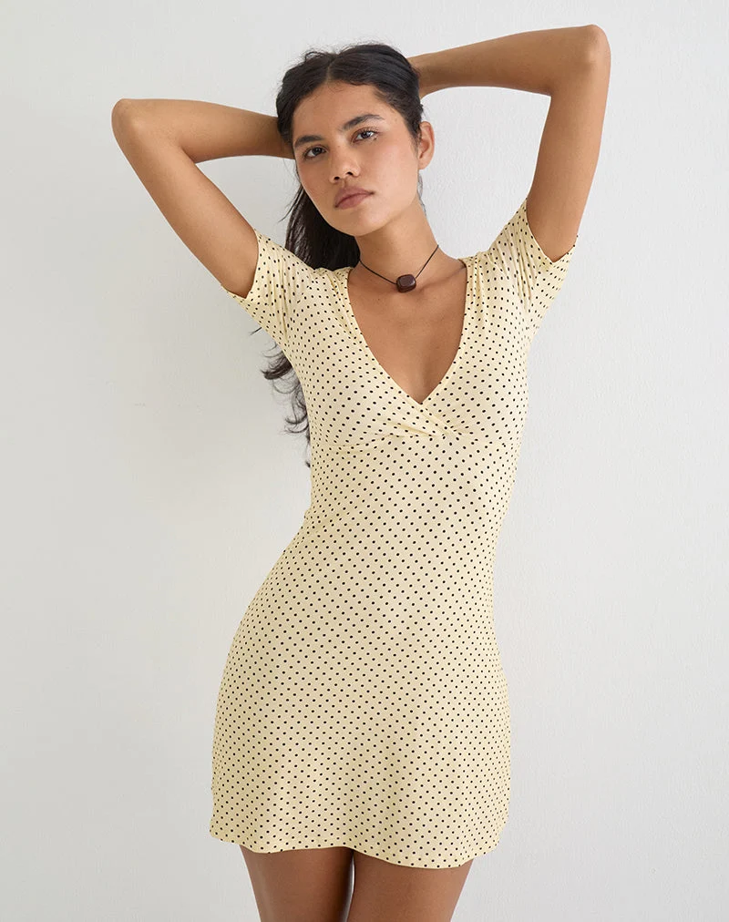 Mini-robe Letiria jaune beurre à micro-pois