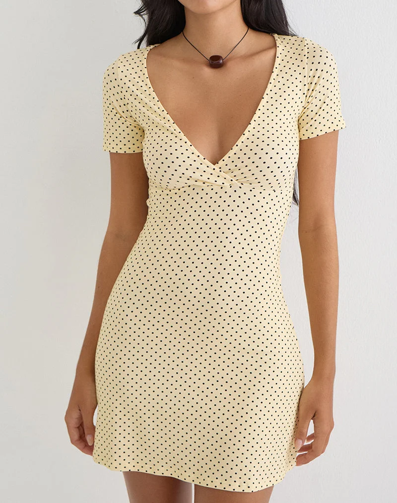 Mini-robe Letiria jaune beurre à micro-pois