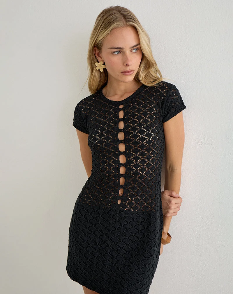 Mini-robe Amila en maille transparente noire