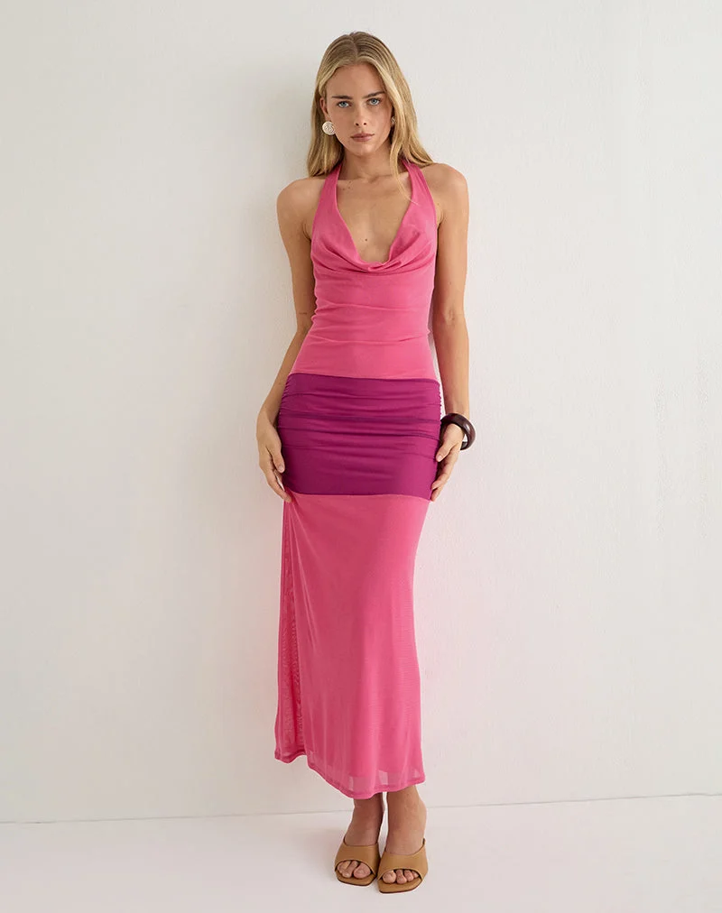 Robe longue Veridis, rose pâle et violet orchidée