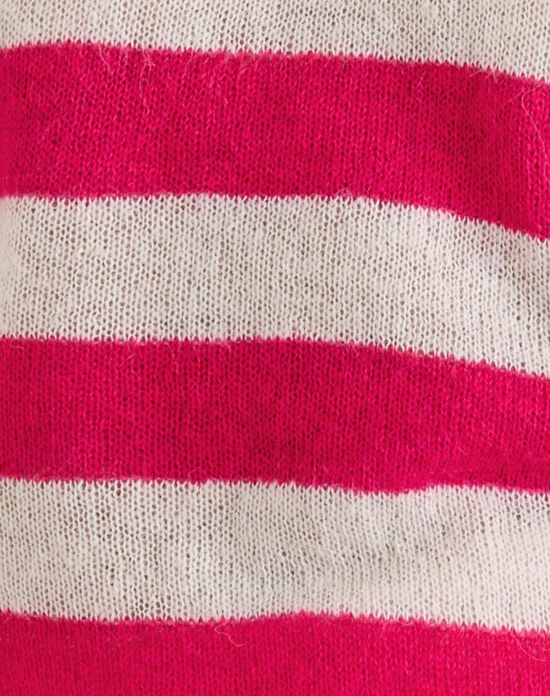 Haut Sinda à dos échancré, en maille à larges rayures, couleur framboise et beige