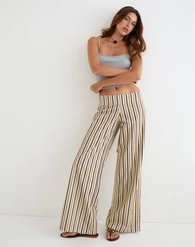Pantalon Rysele à rayures neutres, couleur beige