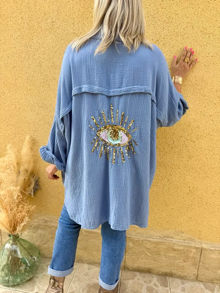 Chemise méga loose Eye bleu jean