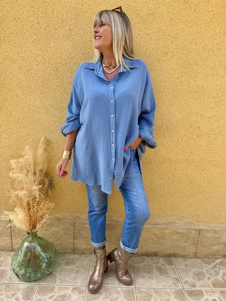 Chemise méga loose Eye bleu jean