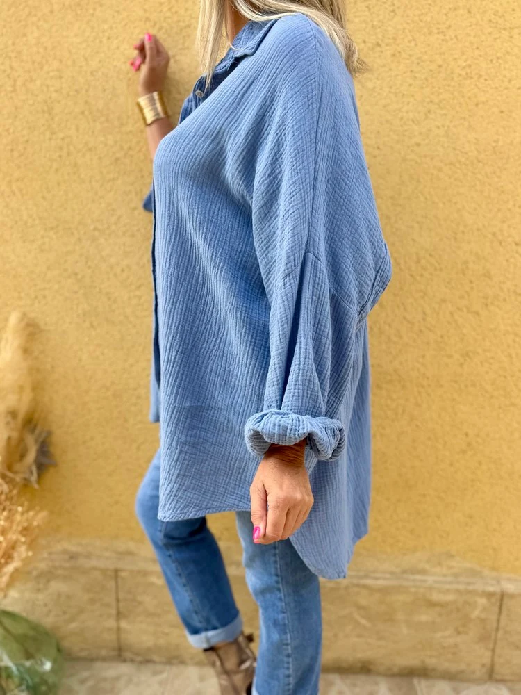 Chemise méga loose Eye bleu jean