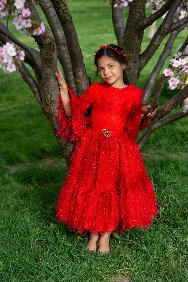 Robe plumetis rouge - Modèle petite fille