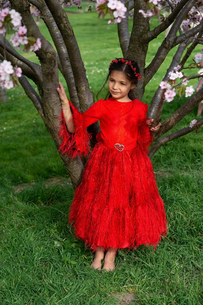 Robe plumetis rouge - Modèle petite fille