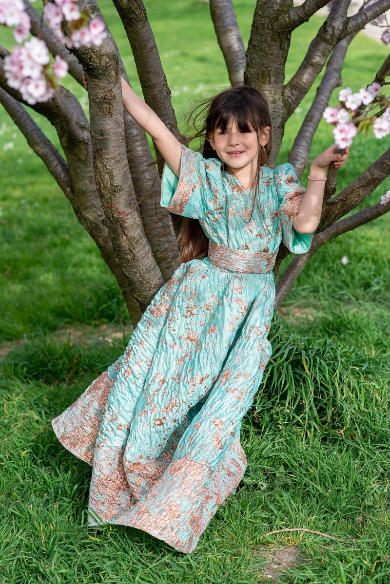 Robe jacquard de soie verte - Modèle petite fille