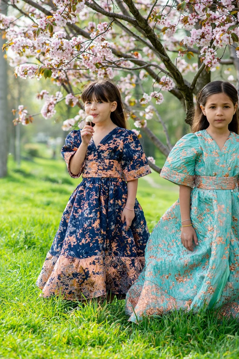 Robe jacquard de soie verte - Modèle petite fille