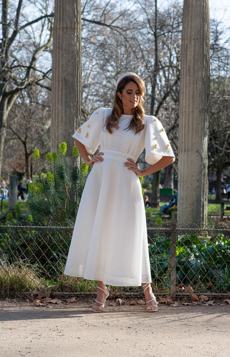 Robe midi en nid d'abeille blanche