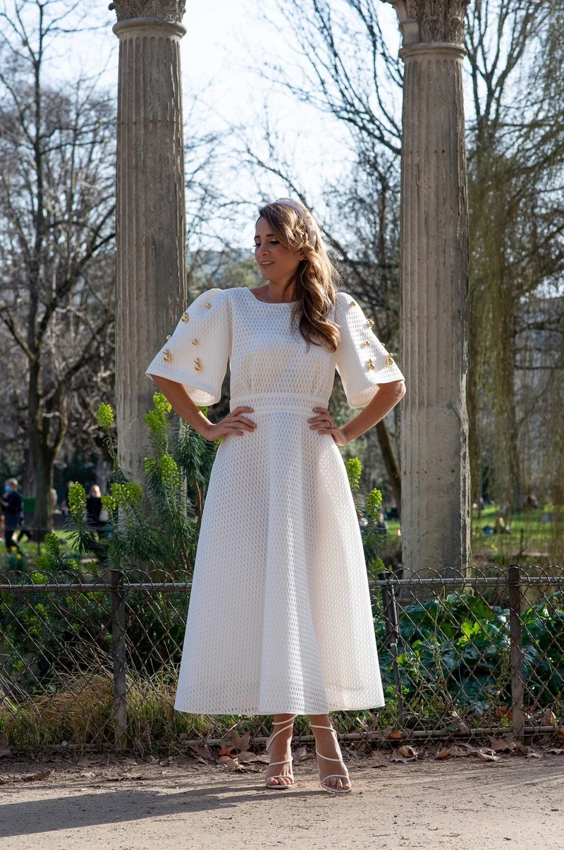 Robe midi en nid d'abeille blanche