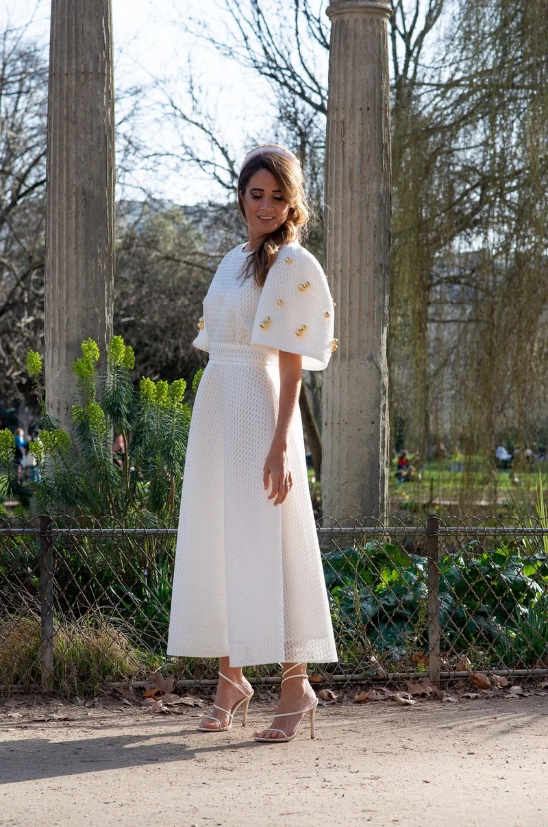 Robe midi en nid d'abeille blanche