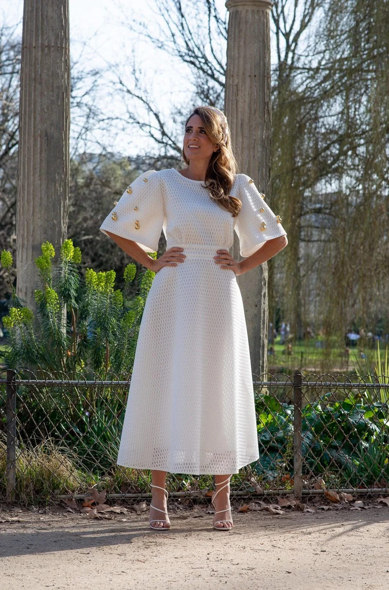 Robe midi en nid d'abeille blanche