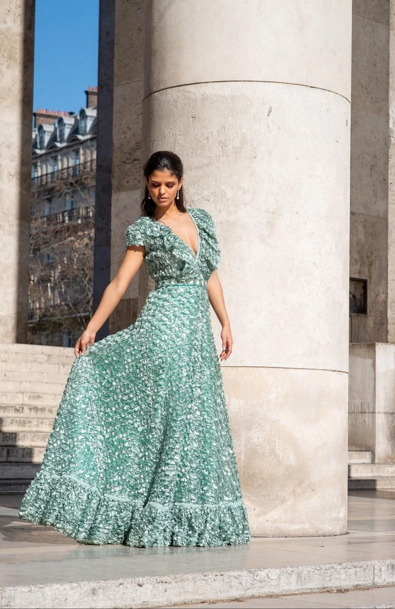 Vente Robe pétales brodées vert d'eau