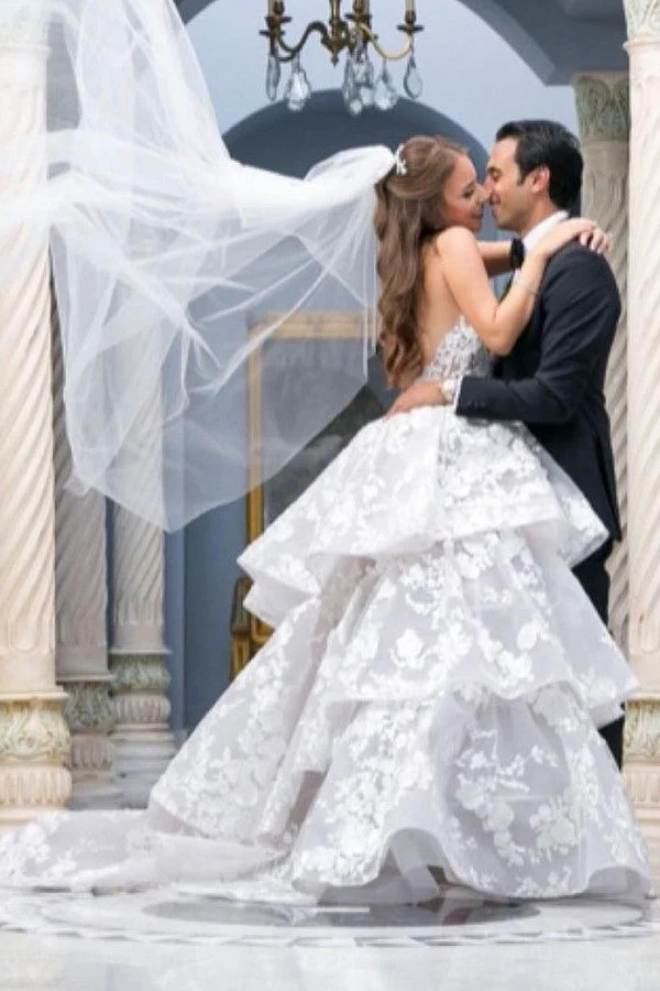Robe de mariée élégante à col en cœur, avec appliques en tulle et dentelle, longue robe de soirée